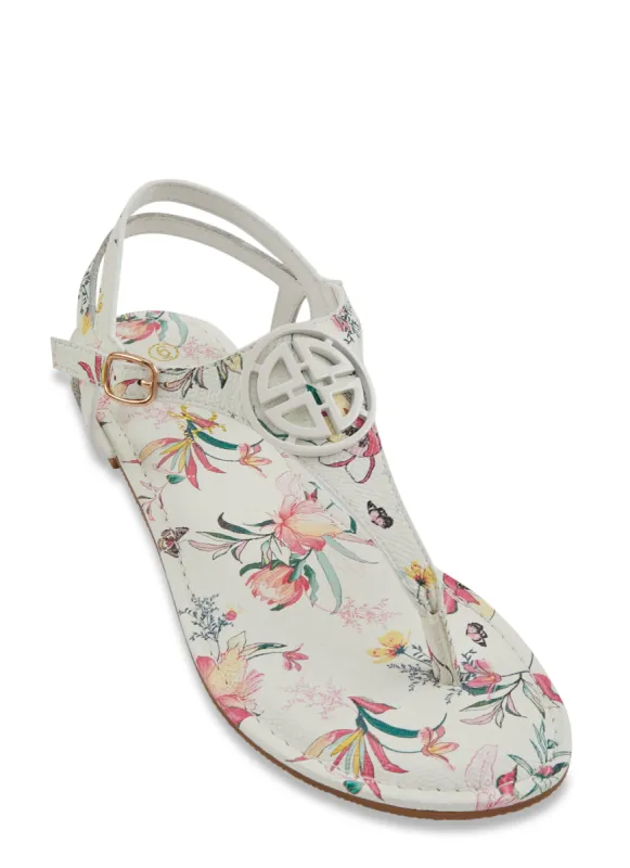 Geo Pendant Thong Ankle Strap Sandals sold by Rainbow