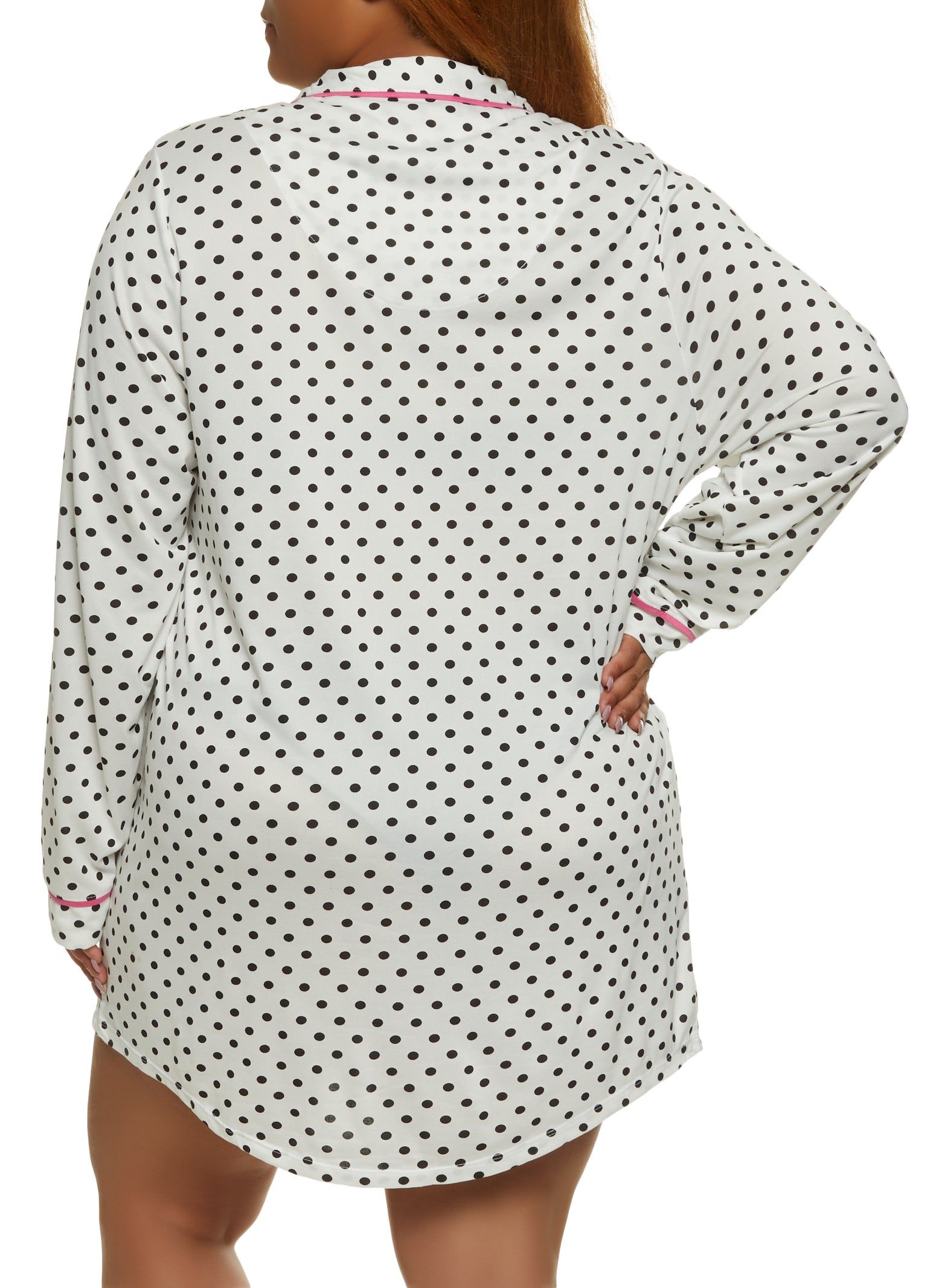 Plus Size Polka Dot Print Notch Collar Button Front Nightgown sold by Rainbow product image thumbnail 2