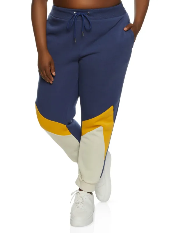 Plus Size Color Blocked Tapered Leg Joggers sold by Rainbow
