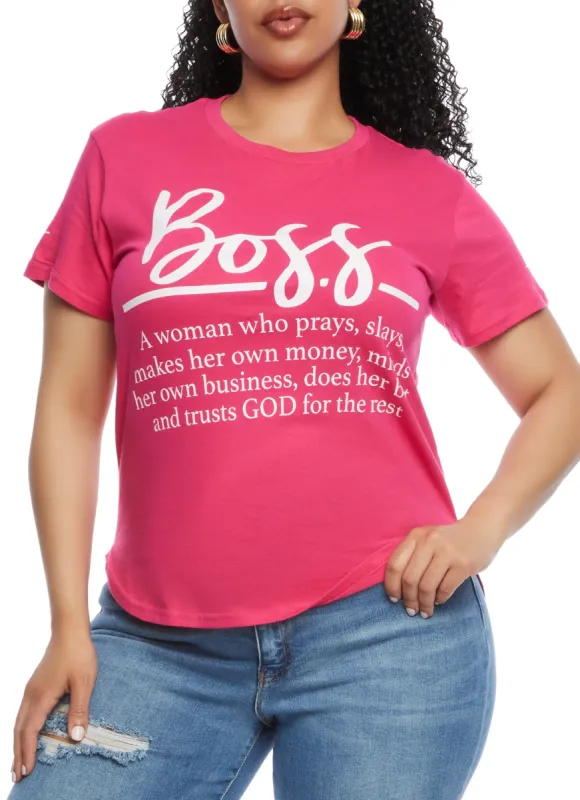 Plus Size Boss Glitter Graphic High Low Tee sold by Rainbow
