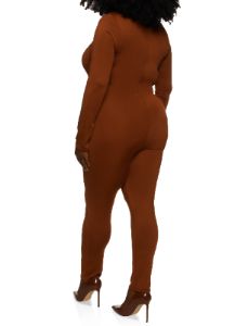 Plus Size Long Sleeve Mock Neck Catsuit sold by Rainbow