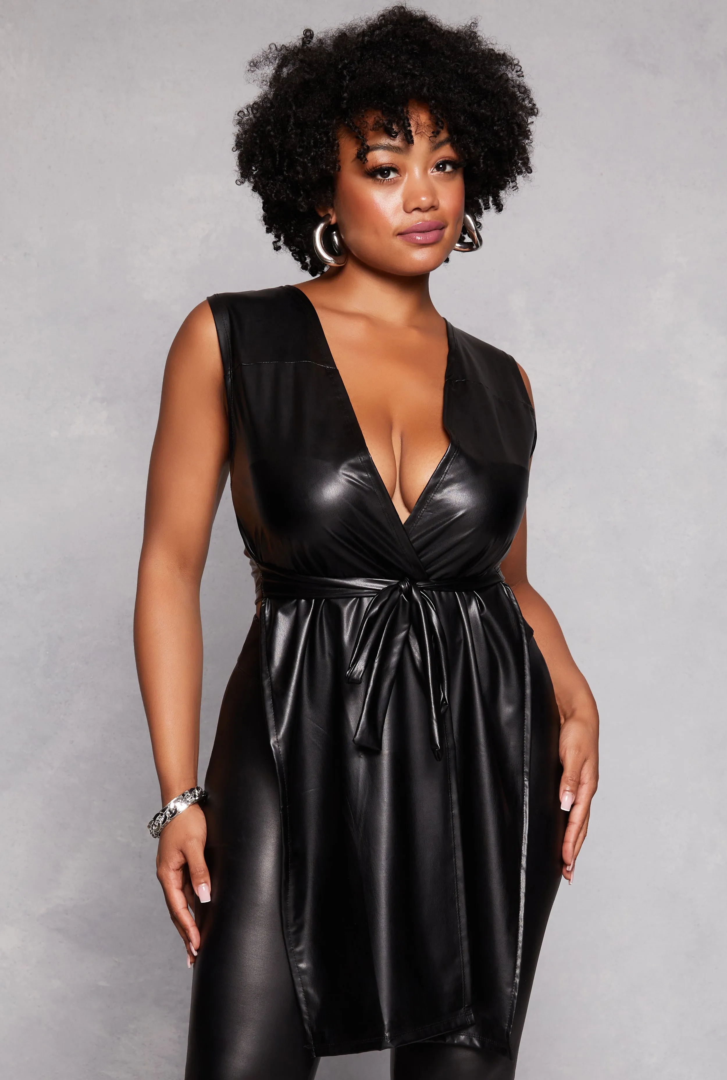 Plus Size Faux Leather Tie Waist Tunic Top sold by Rainbow