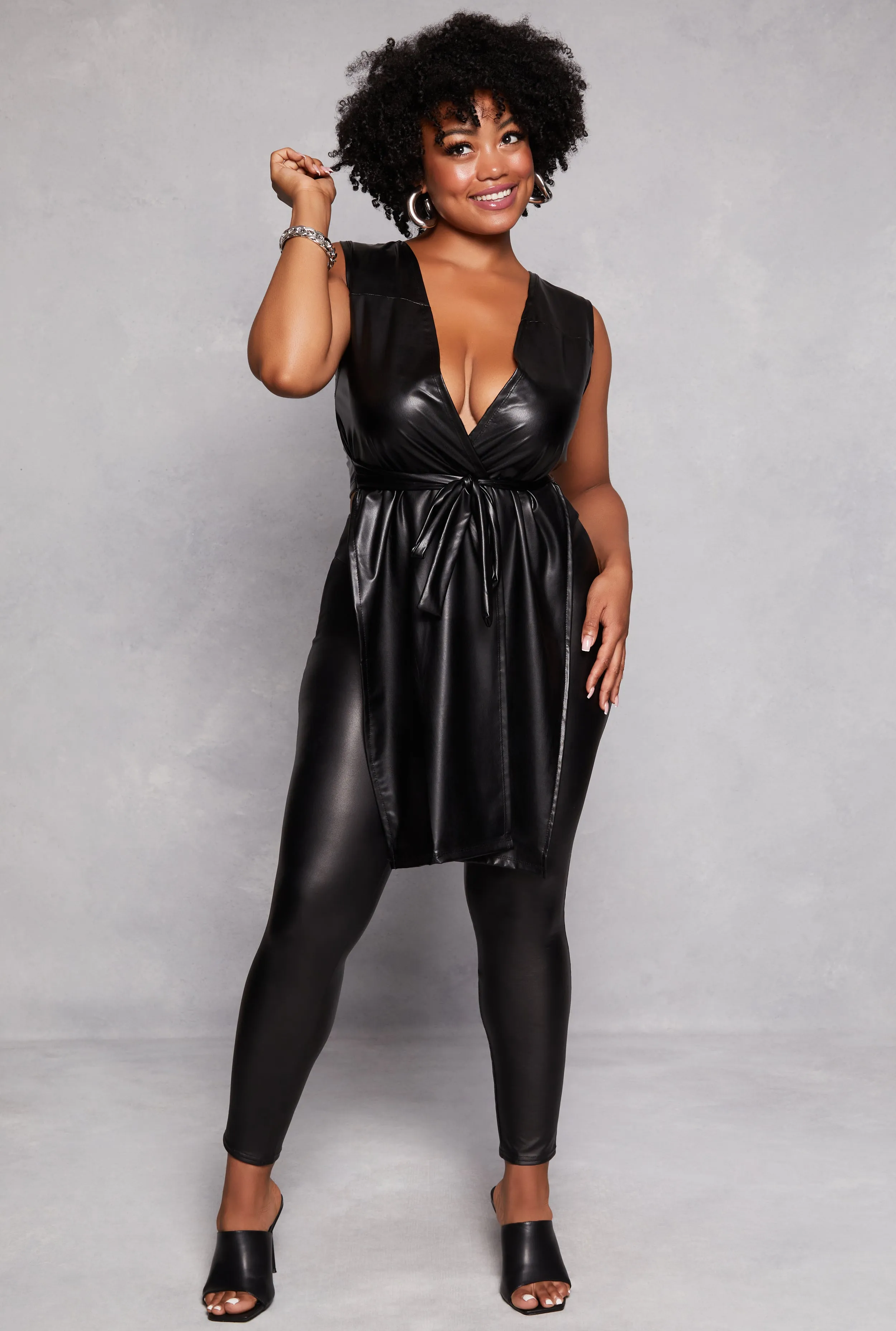 Plus Size Faux Leather Tie Waist Tunic Top sold by Rainbow product image thumbnail 2