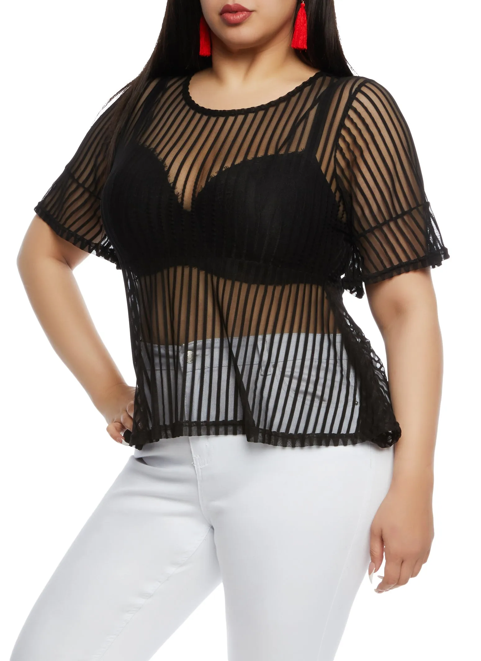 Plus Size Mesh Striped Peplum Top sold by Rainbow product image thumbnail 2