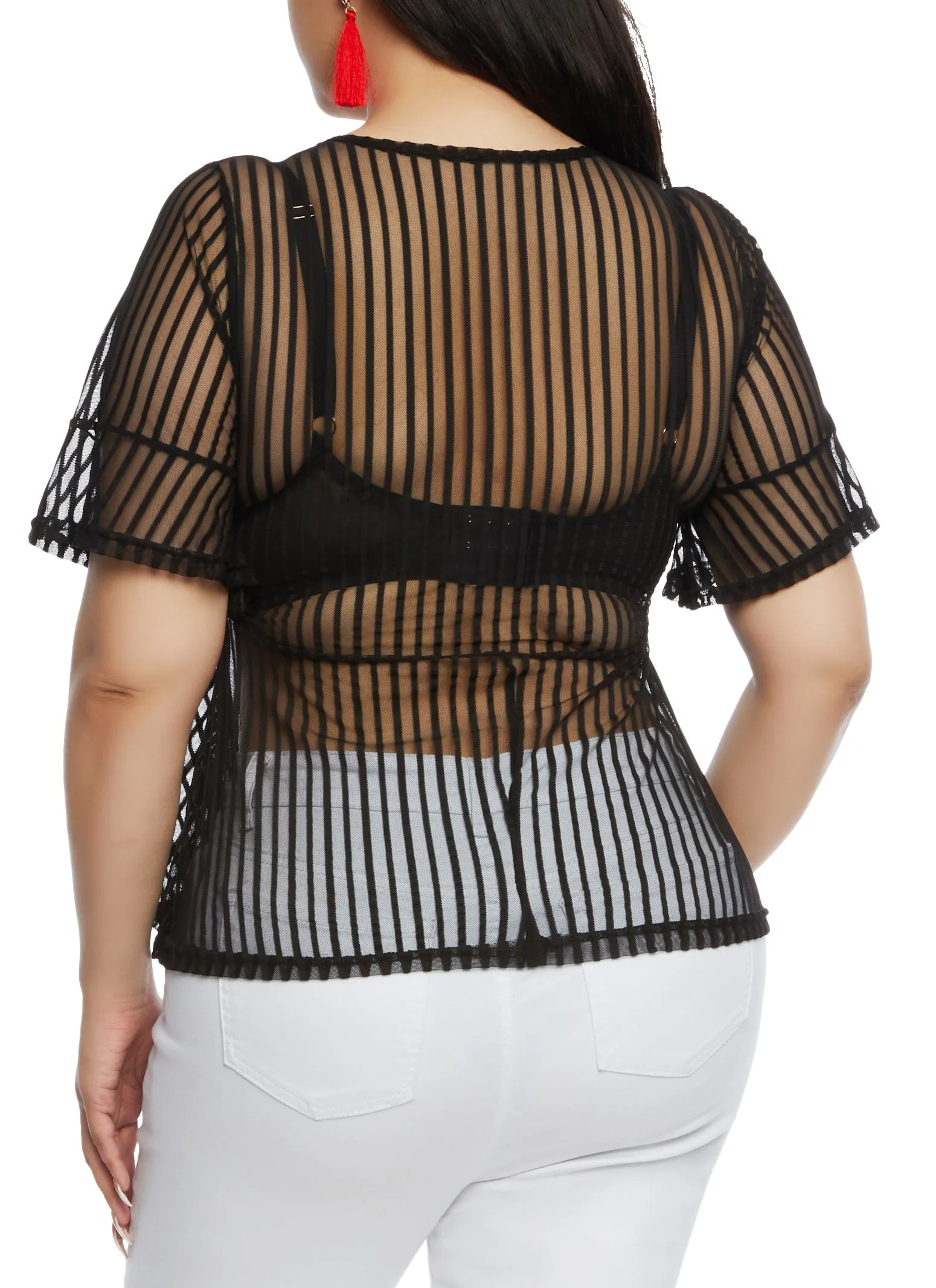 Plus Size Mesh Striped Peplum Top sold by Rainbow product image thumbnail 3