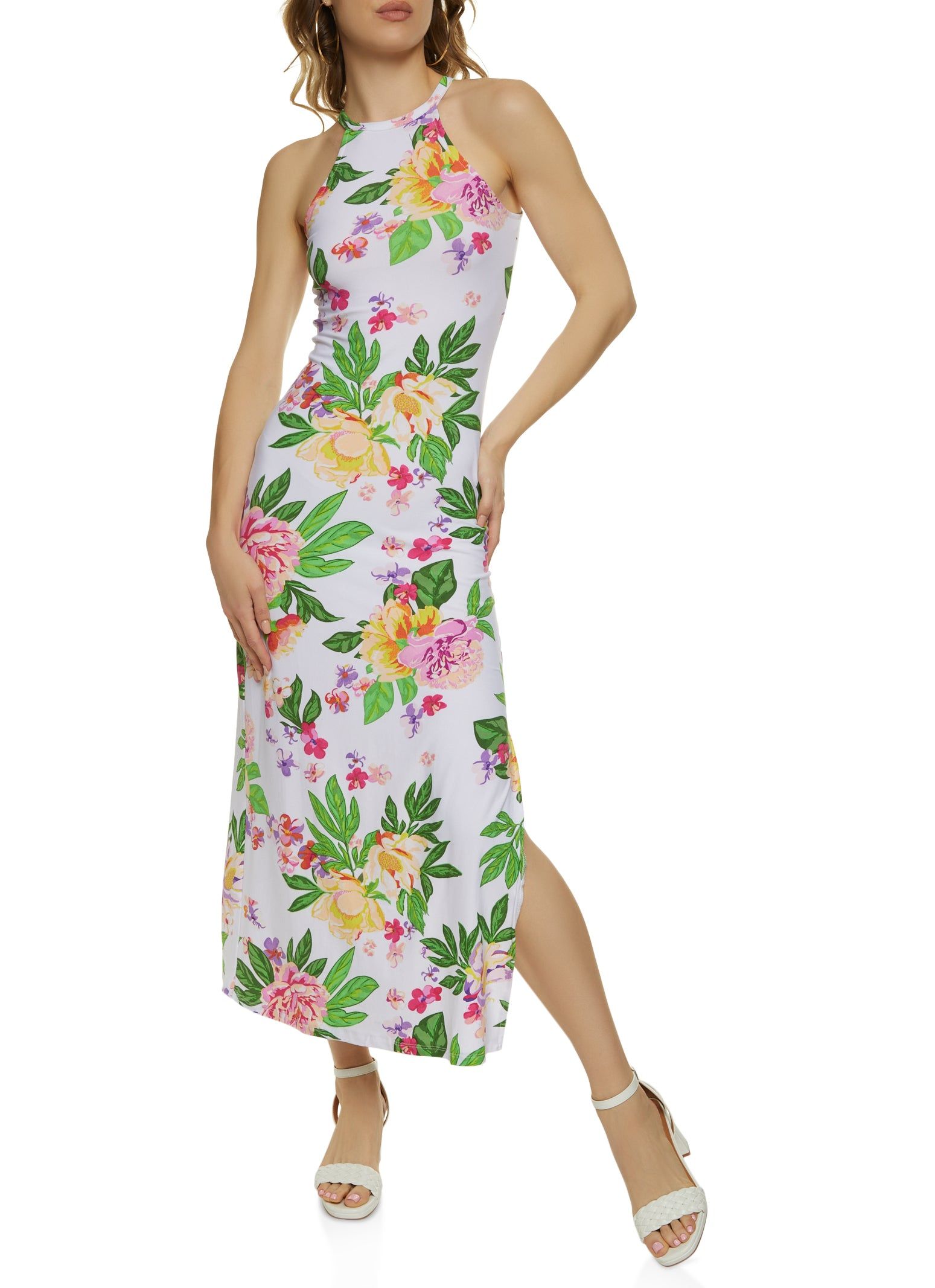 Floral Print High Neck Maxi Dress sold by Rainbow