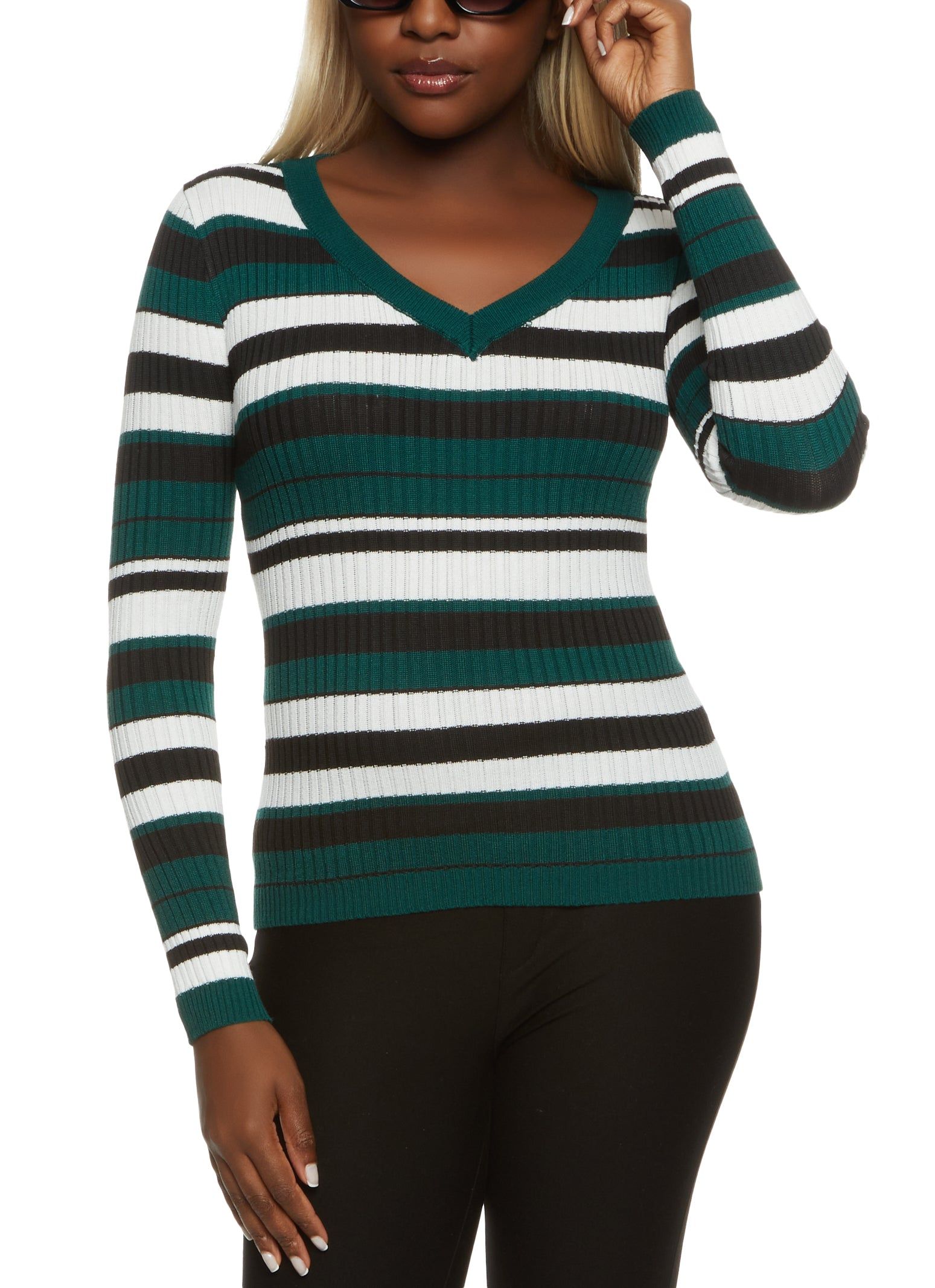 Striped V Neck Sweater sold by Rainbow