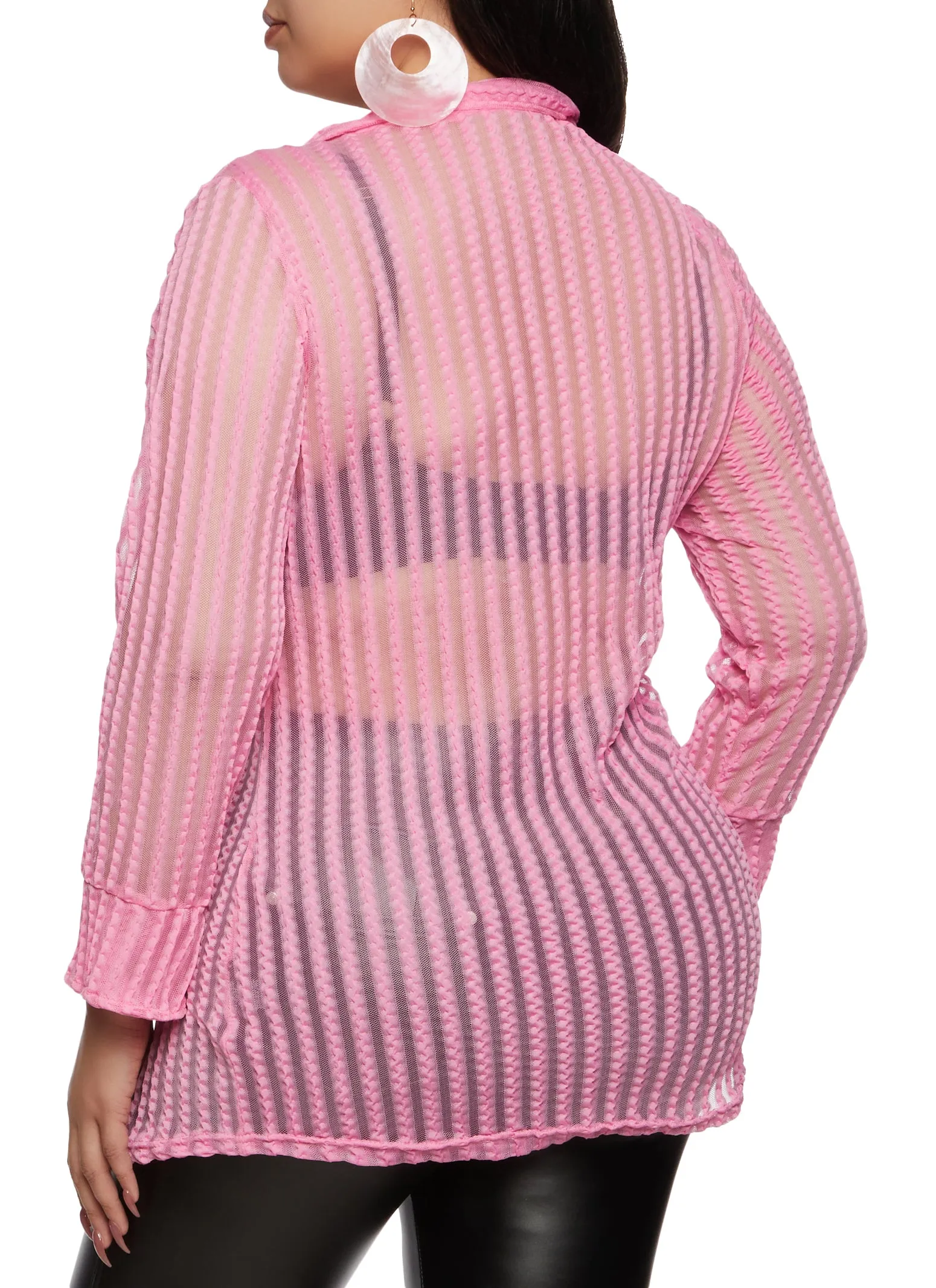 Plus Size Striped Mesh Detail Button Front Shirt sold by Rainbow product image thumbnail 2