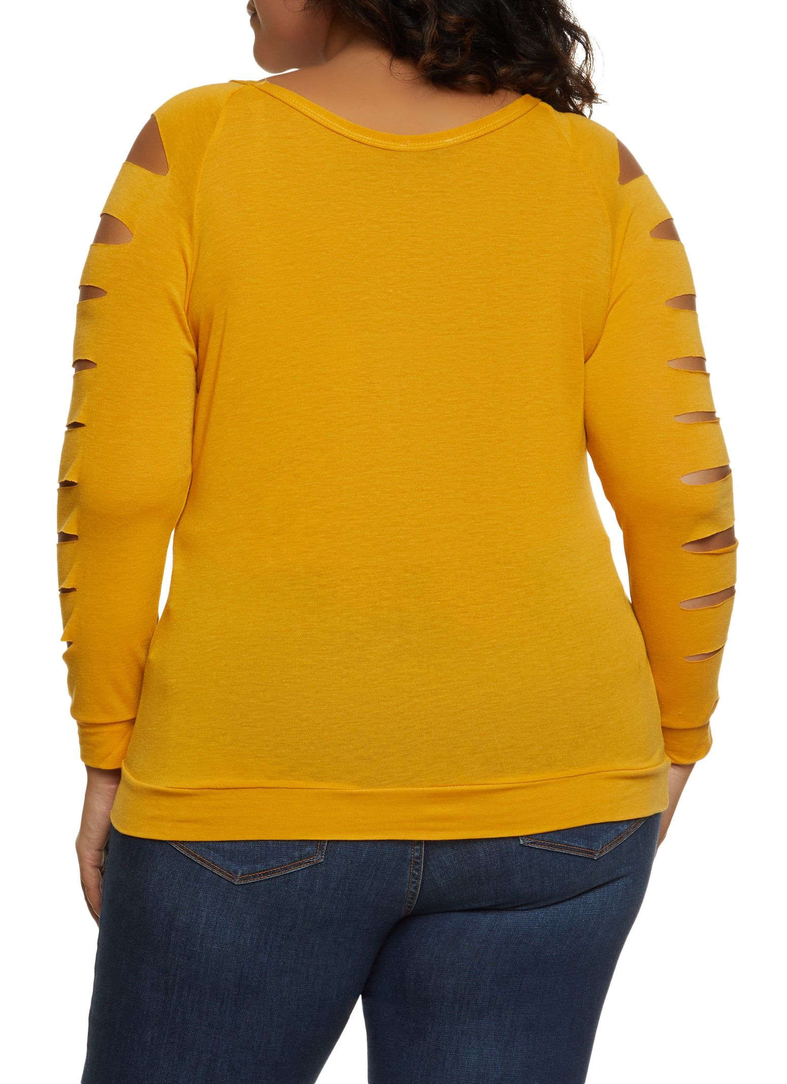 Plus Size Slashed Long Sleeve Scoop Neck Top sold by Rainbow product image thumbnail 2