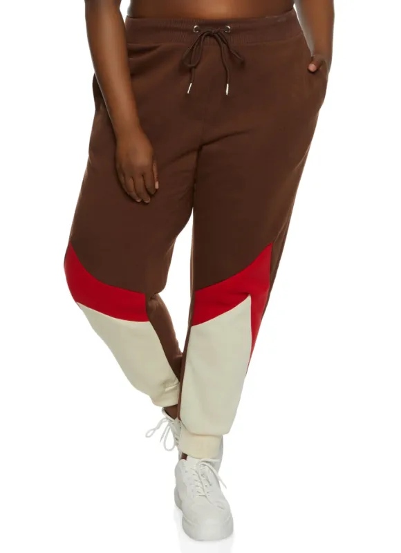 Plus Size Color Blocked Tapered Leg Joggers sold by Rainbow