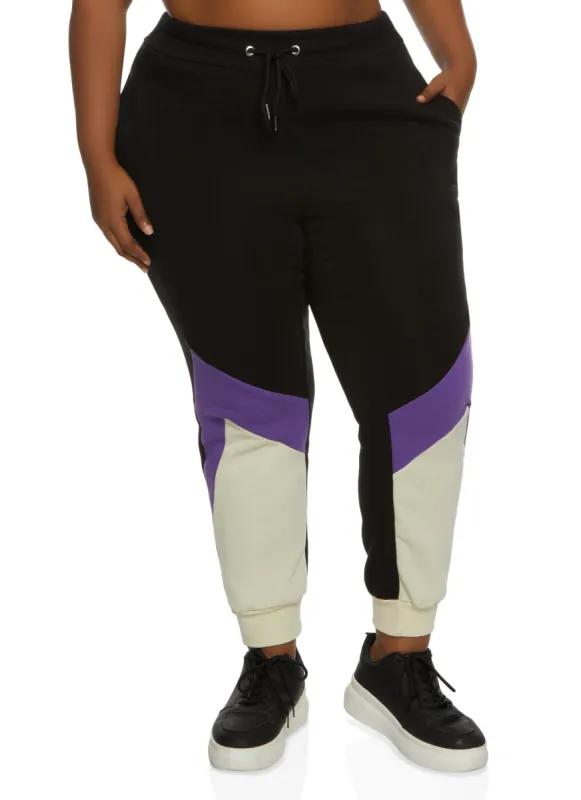 Plus Size Color Blocked Tapered Leg Joggers sold by Rainbow