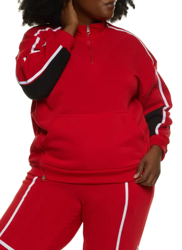 Plus Size Color Blocked Sleeve Half Zip Sweatshirt sold by Rainbow