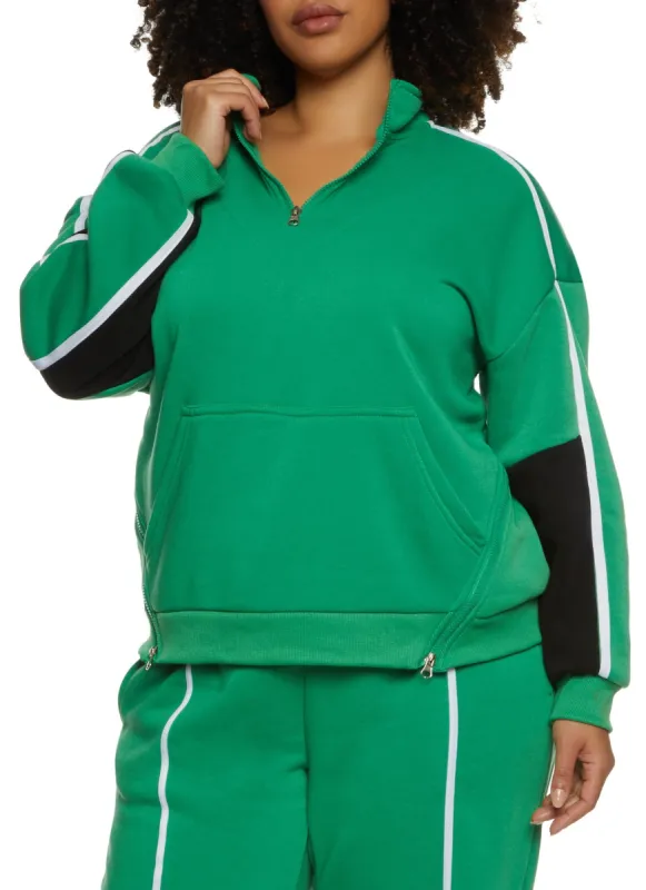 Plus Size Color Blocked Sleeve Half Zip Sweatshirt sold by Rainbow