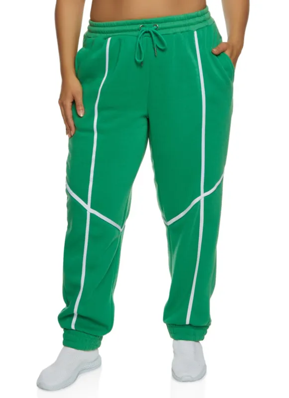 Plus Size Contrast Piping Joggers sold by Rainbow