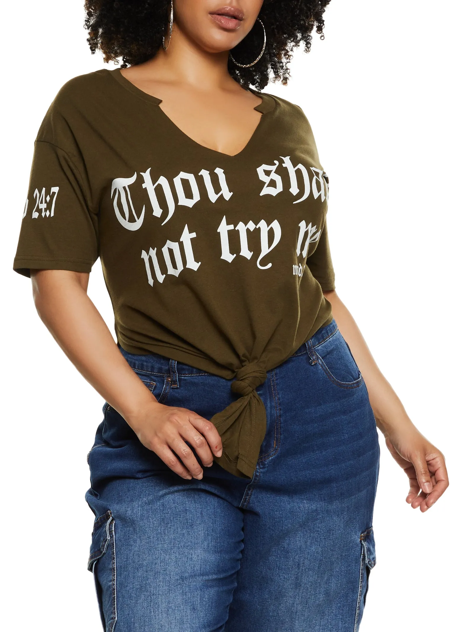 Plus Size Thou Shall Not Try Me Notch Neck Top sold by Rainbow