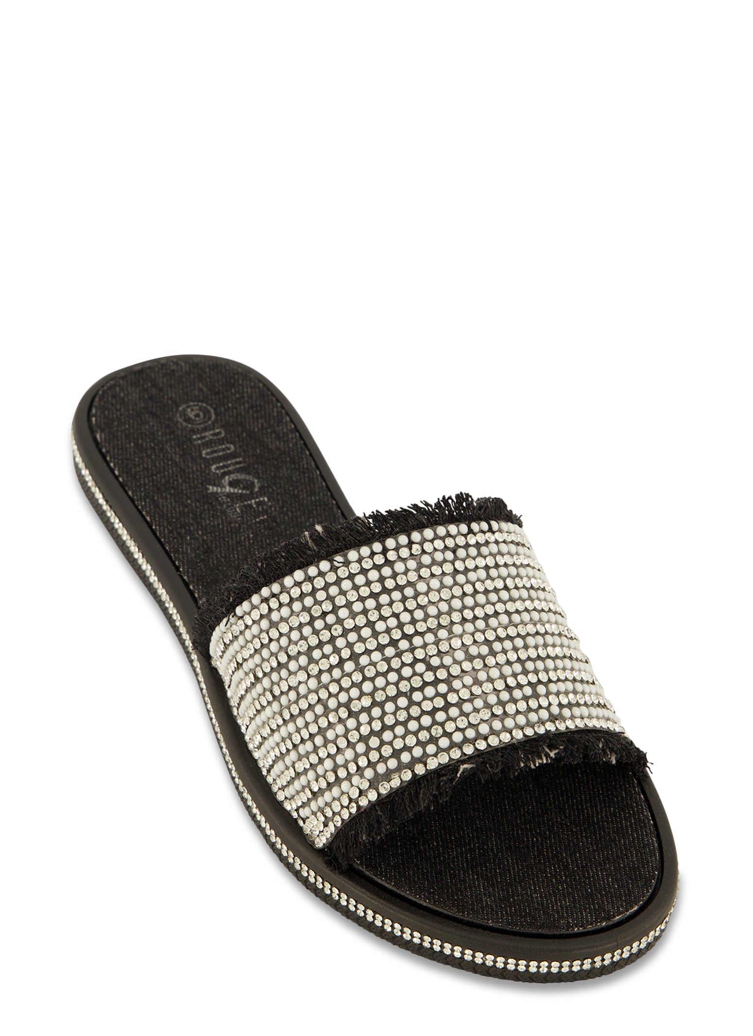 Embellished Frayed Slide Sandals sold by Rainbow