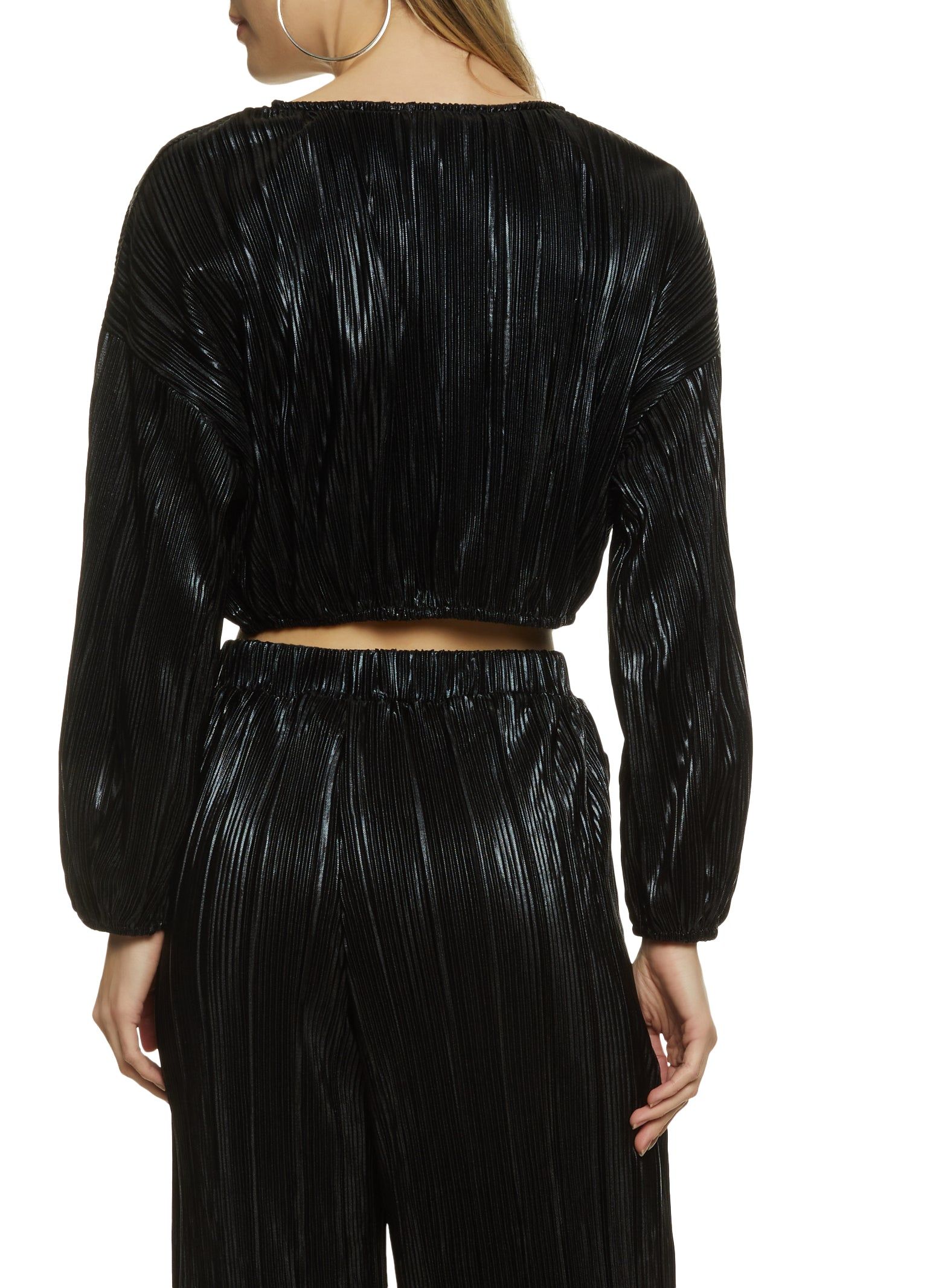 Plisse Balloon Sleeve Cropped Blouse sold by Rainbow product image thumbnail 3