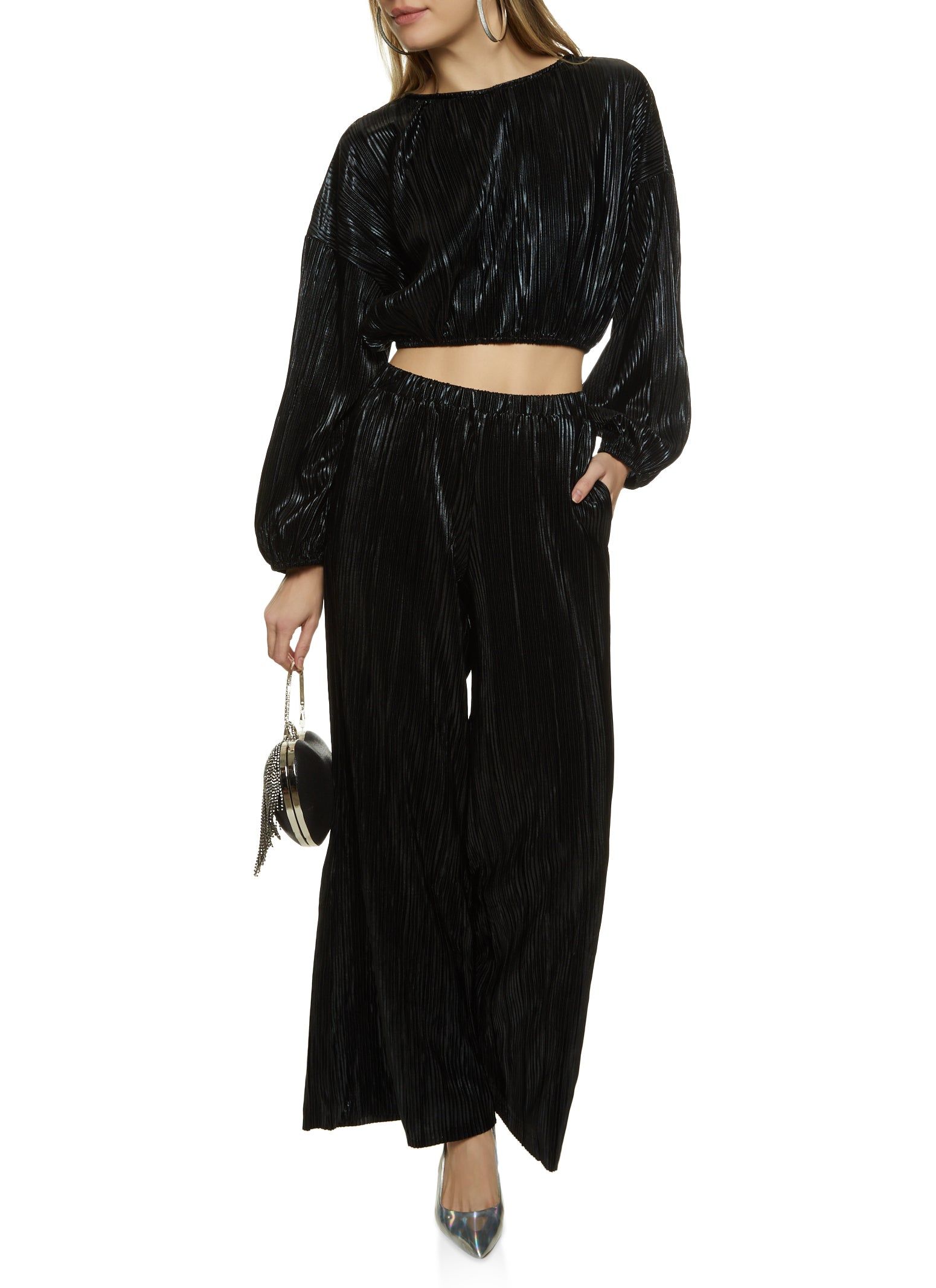 Plisse Balloon Sleeve Cropped Blouse sold by Rainbow product image thumbnail 2