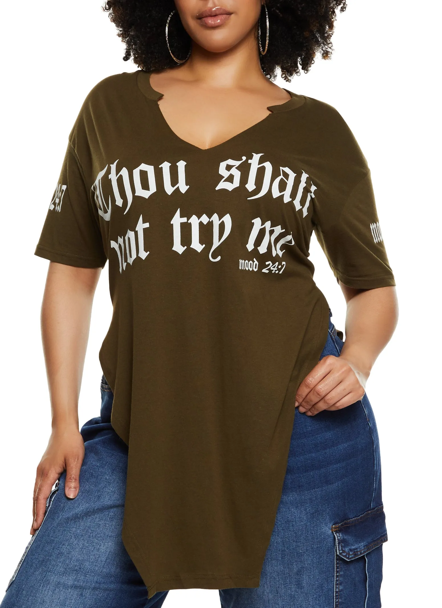Plus Size Thou Shall Not Try Me Notch Neck Top sold by Rainbow product image thumbnail 2