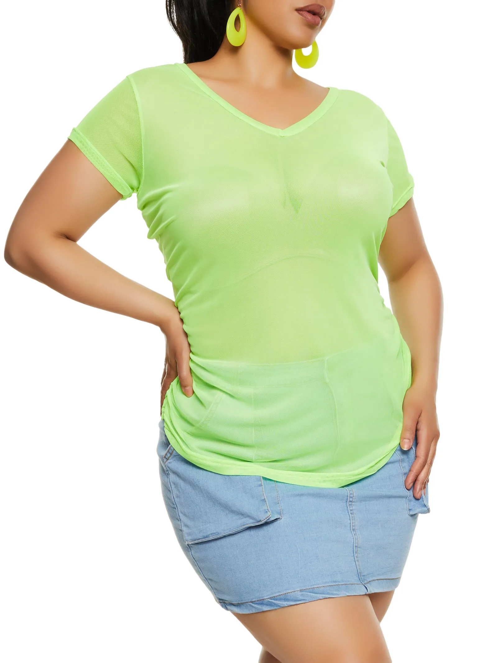 Plus Size Mesh Ruched V Neck Top sold by Rainbow product image thumbnail 2