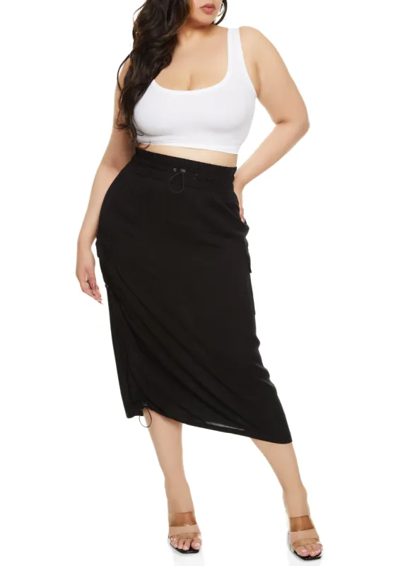 Plus Size Linen Toggle Drawstring Hem Cargo Skirt sold by Rainbow