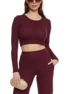 Brushed Knit Crew Neck Crop Top sold by Rainbow