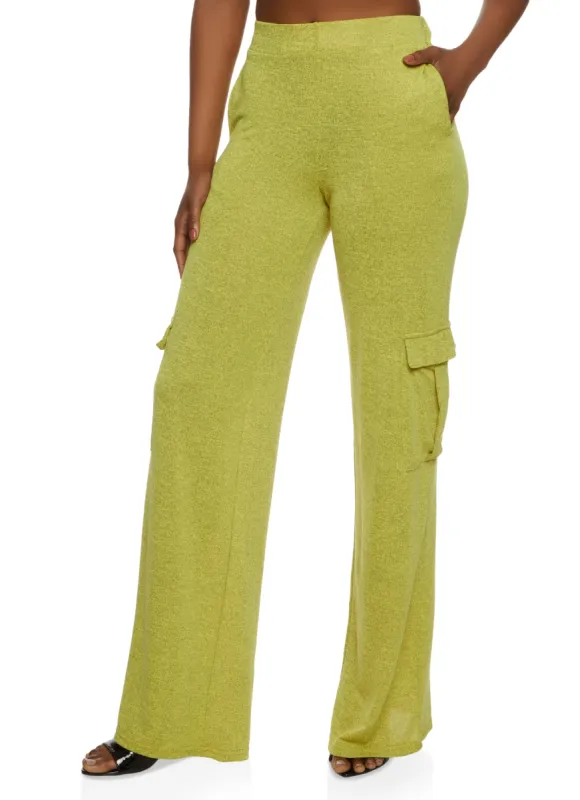 Brushed Knit Cargo Pocket Wide Leg Pants sold by Rainbow