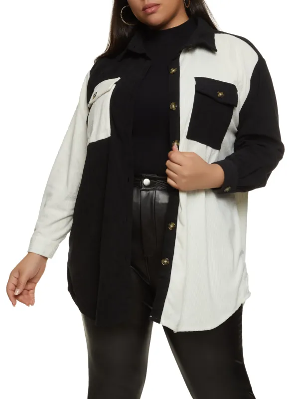 Plus Size Corduroy Button Front Tunic Shirt sold by Rainbow