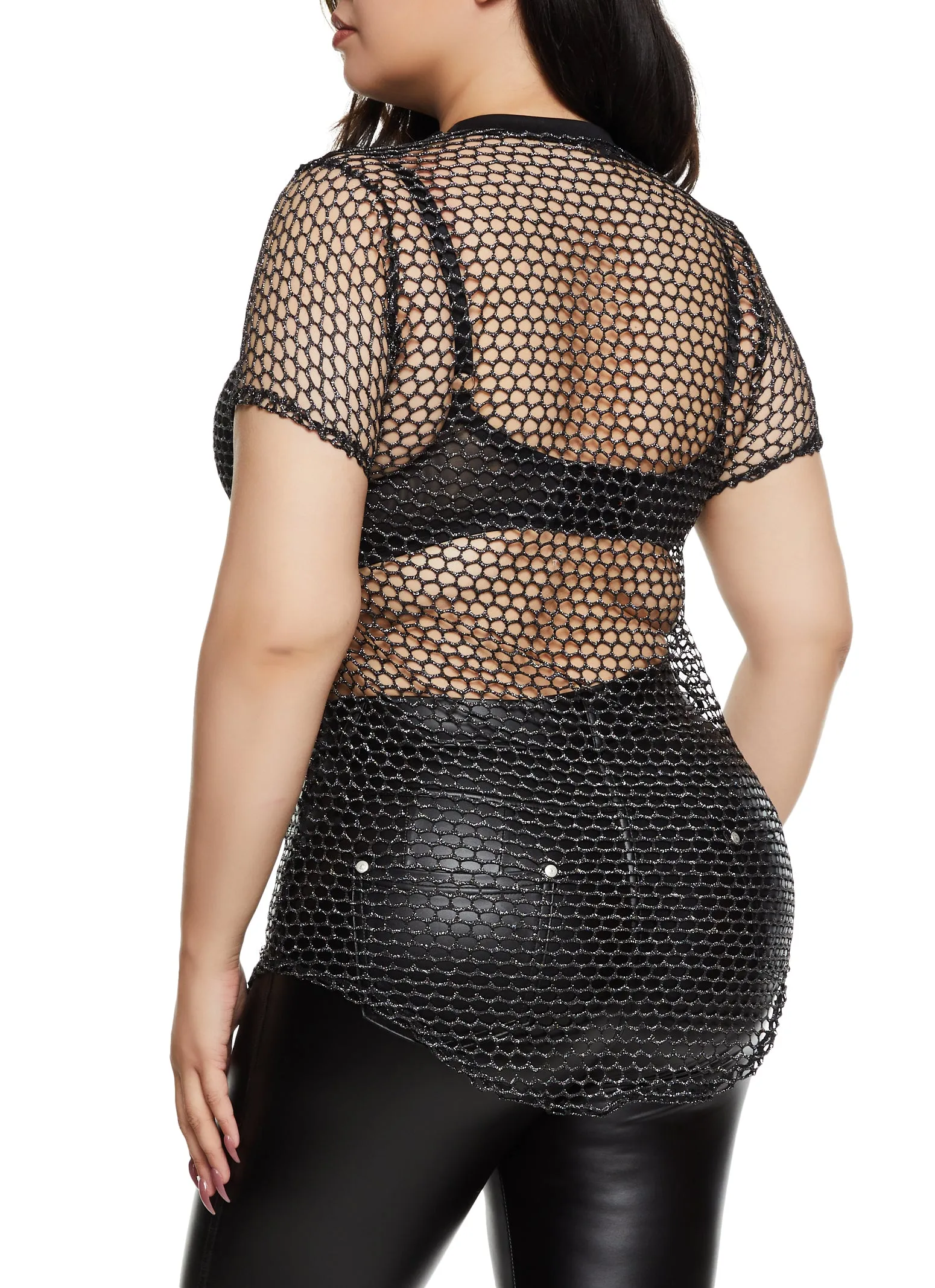 Plus Size Lurex Fishnet Crew Neck Top sold by Rainbow product image thumbnail 2