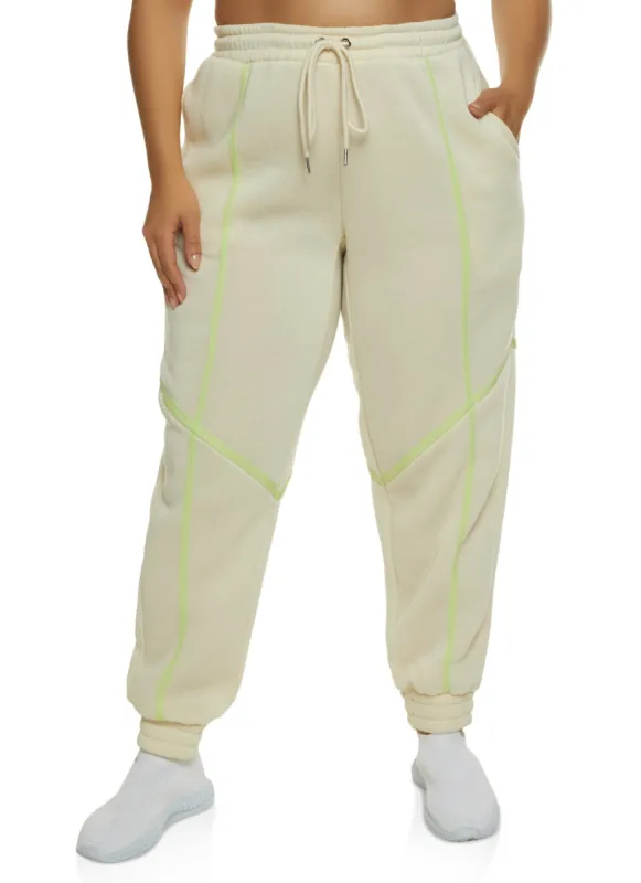 Plus Size Contrast Piping Joggers sold by Rainbow
