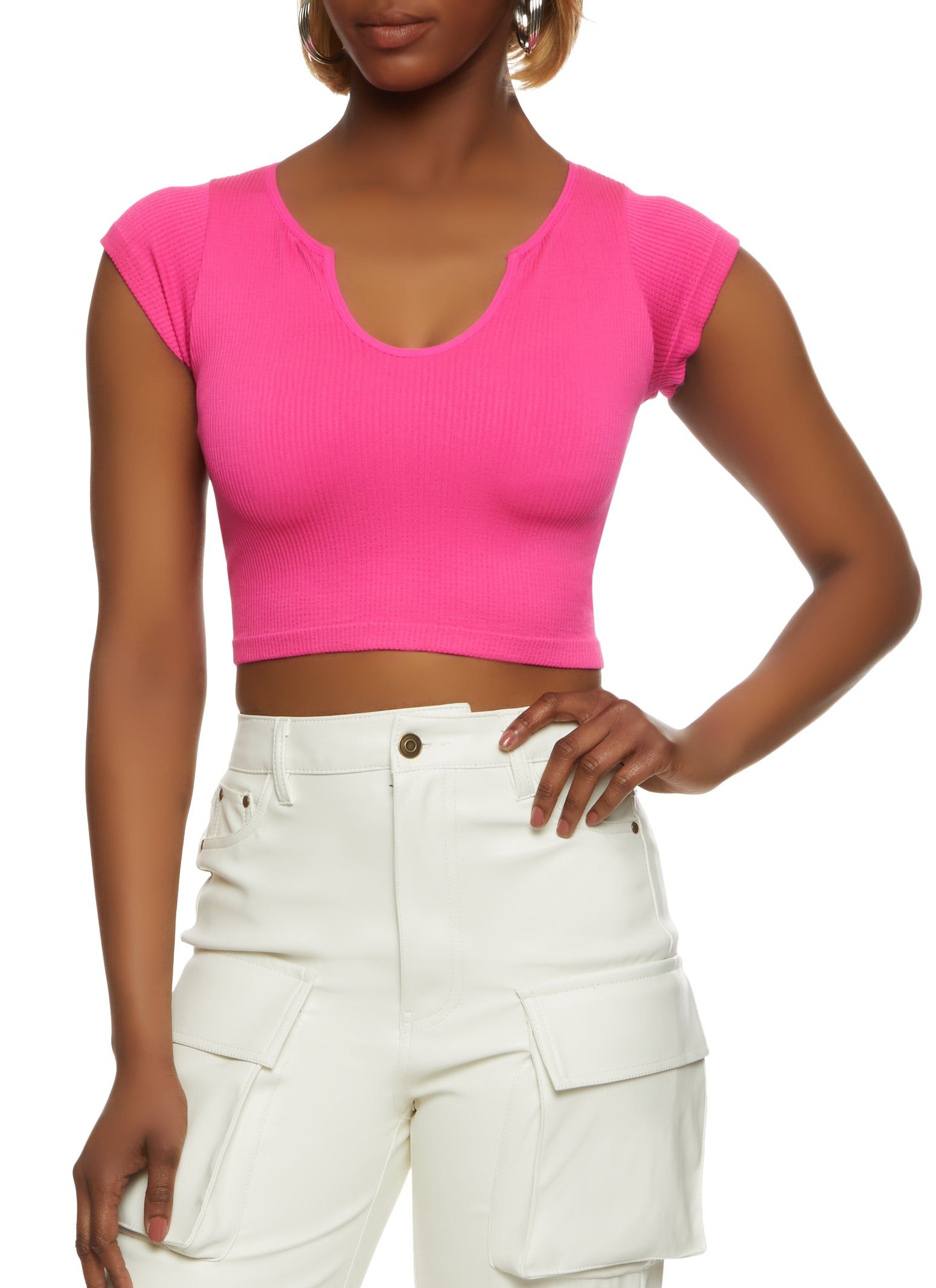Ribbed Notch Neck Crop Top sold by Rainbow