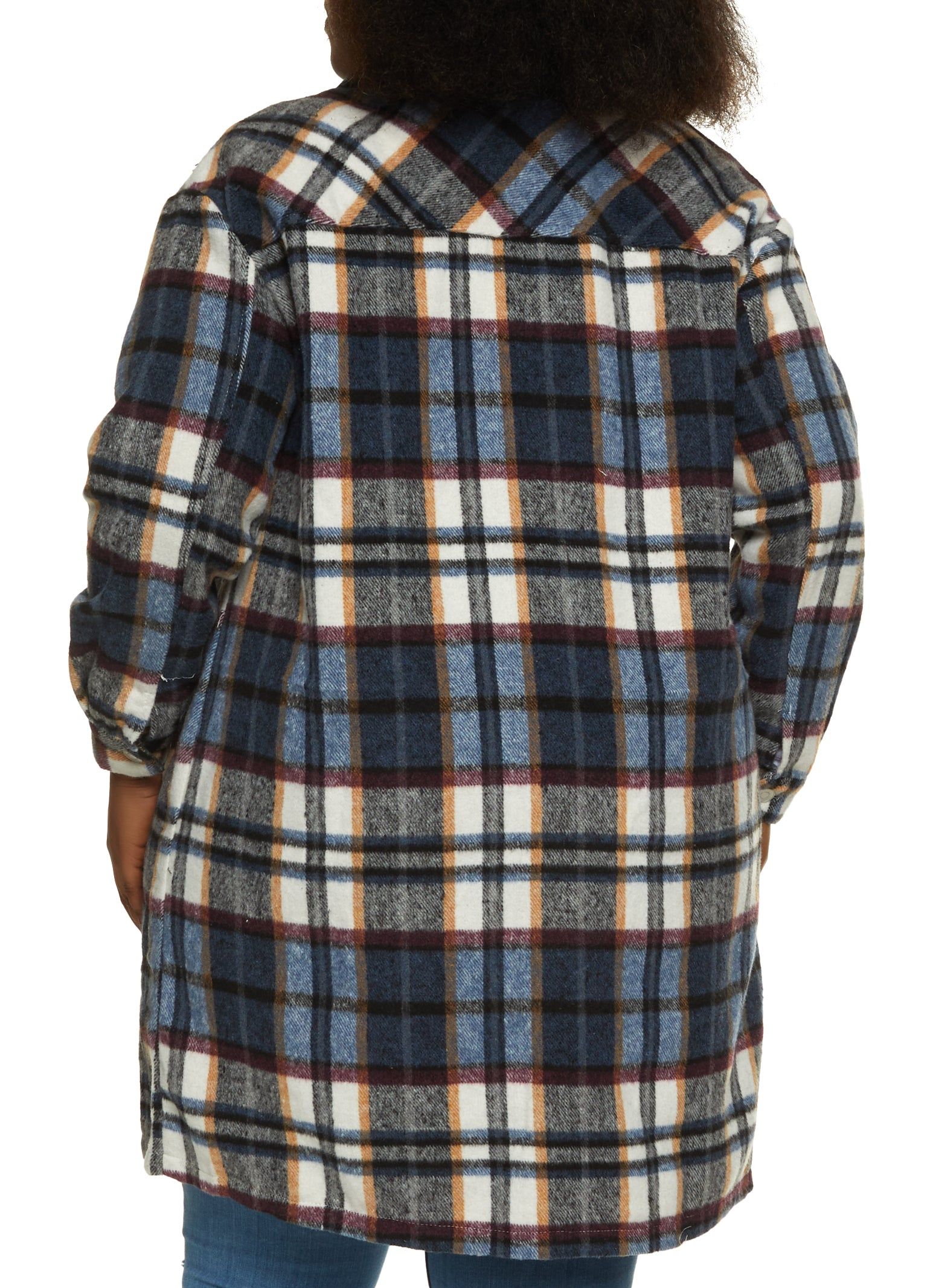 Plus Size Plaid Pocket Detail Button Front Shacket sold by Rainbow product image thumbnail 3