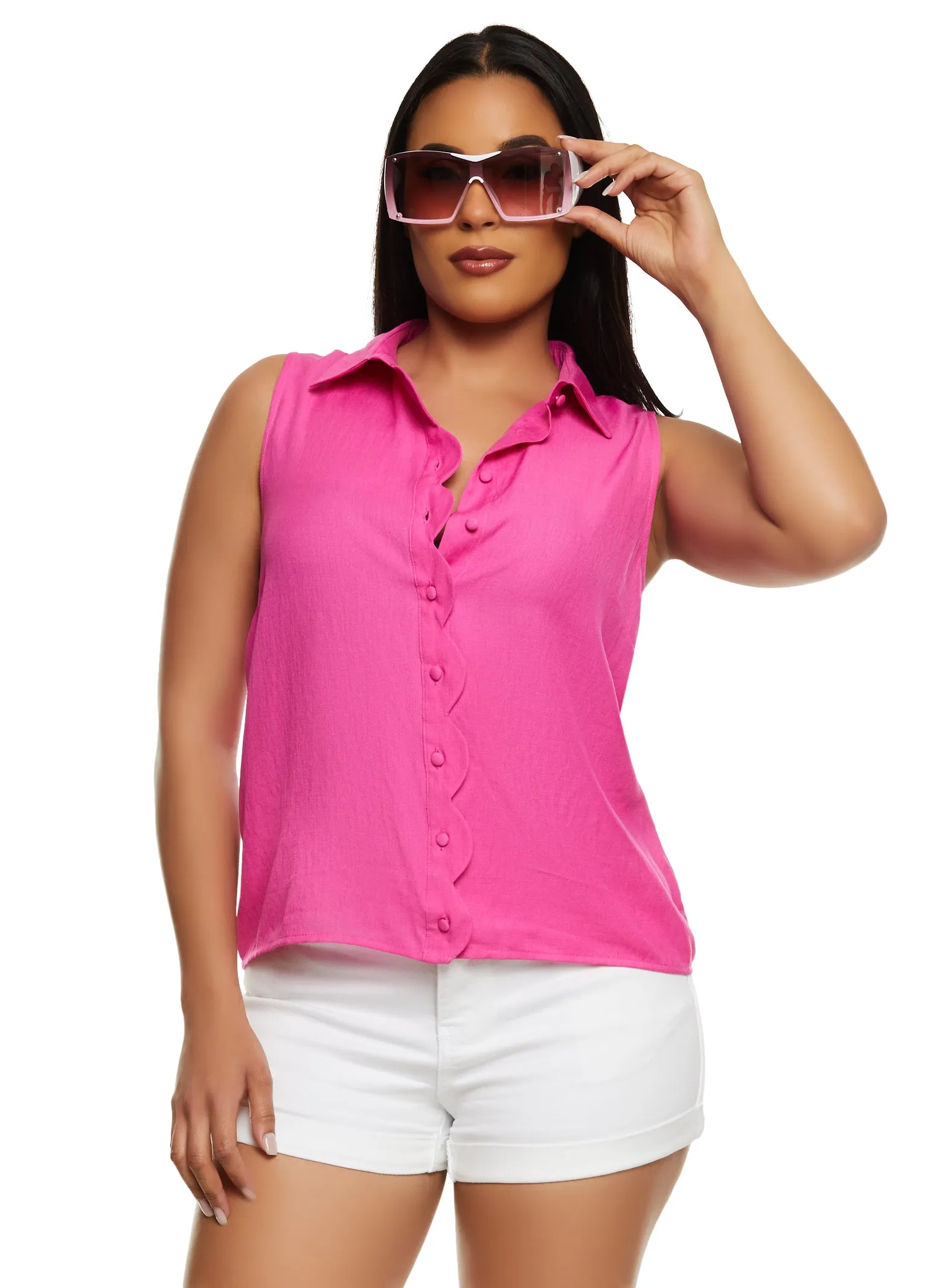 Iris Gauze Knit Sleeveless Button Front Shirt sold by Rainbow