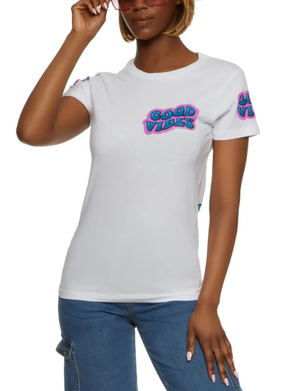 Good Vibes Crew Neck Graphic Tee sold by Rainbow