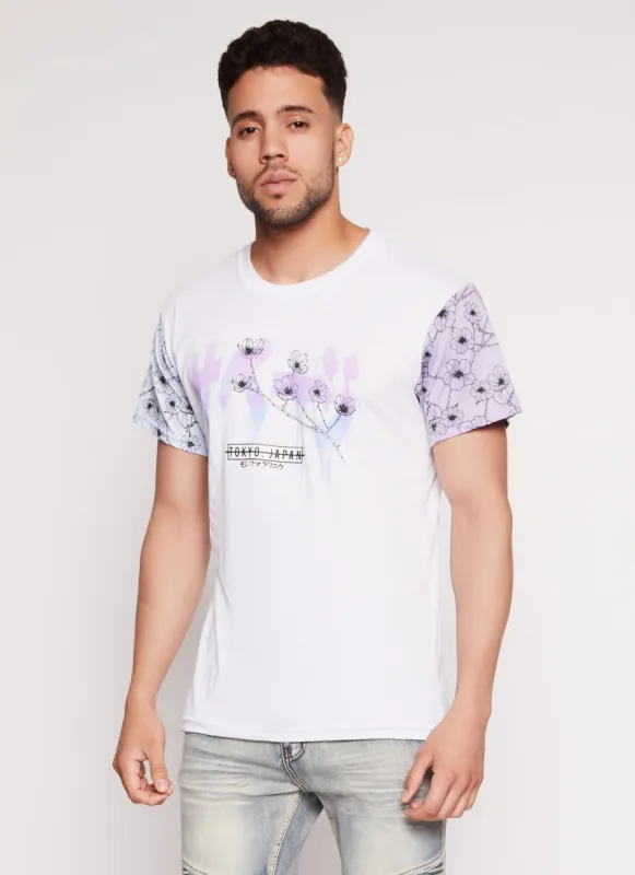 Mens Tokyo Japan Floral Sleeve Graphic Tee sold by Rainbow