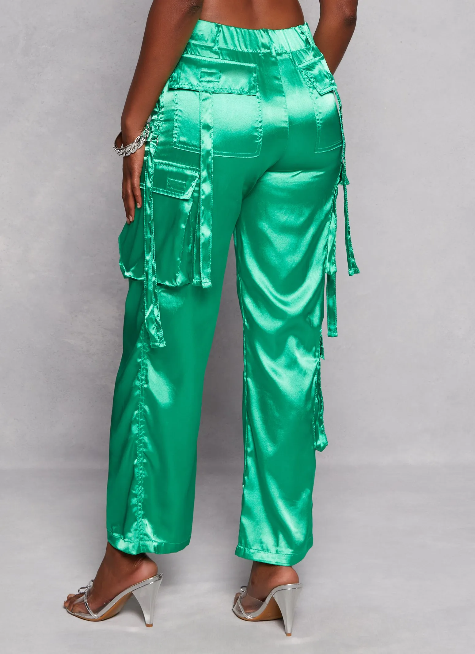 Satin High Waisted Wide Leg Cargo Pants sold by Rainbow product image thumbnail 3