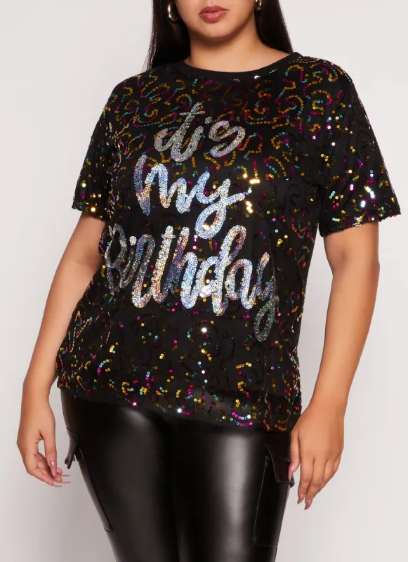 Plus Size Its My Birthday Sequin Graphic Tee sold by Rainbow