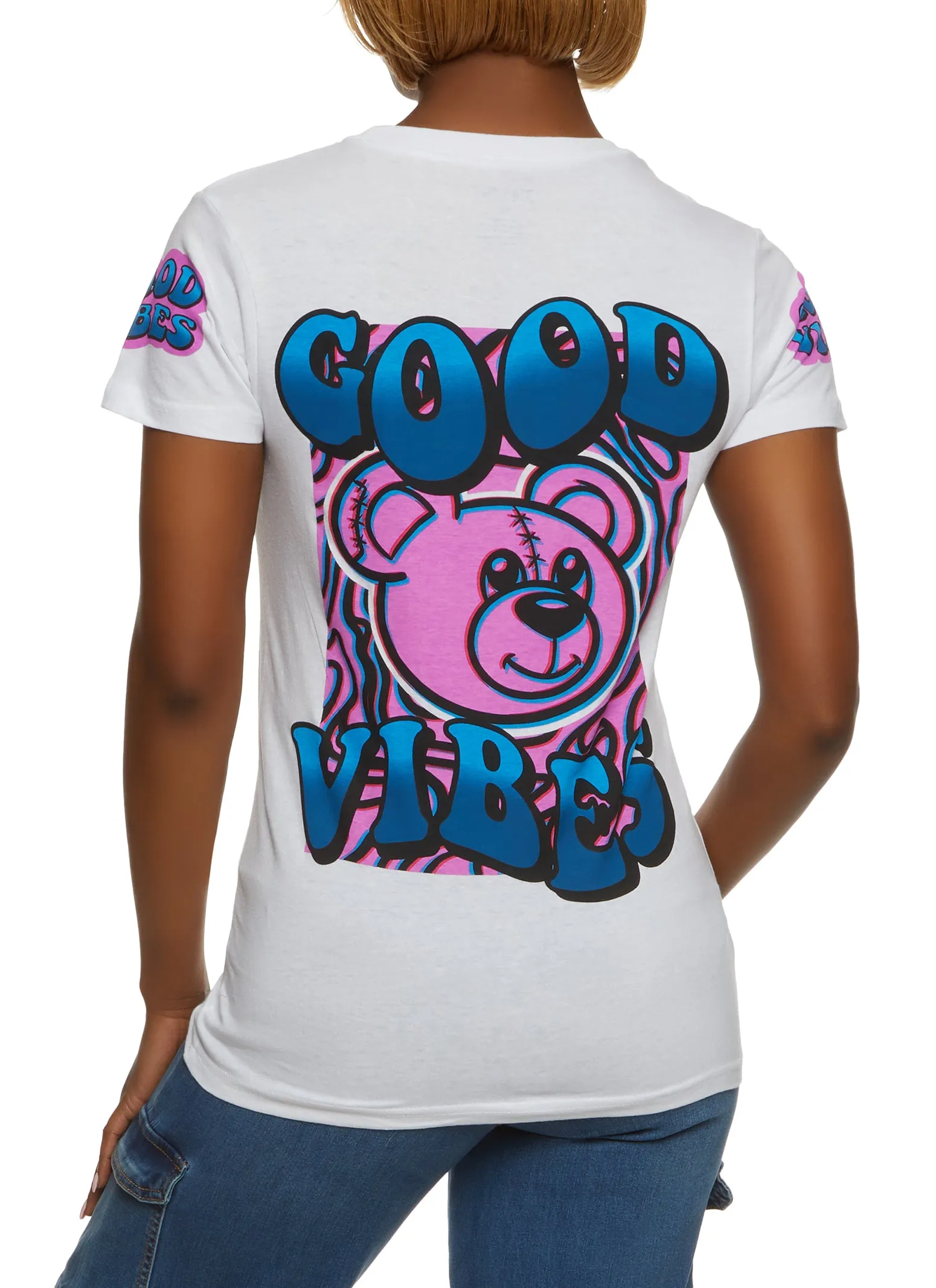 Good Vibes Crew Neck Graphic Tee sold by Rainbow product image thumbnail 2