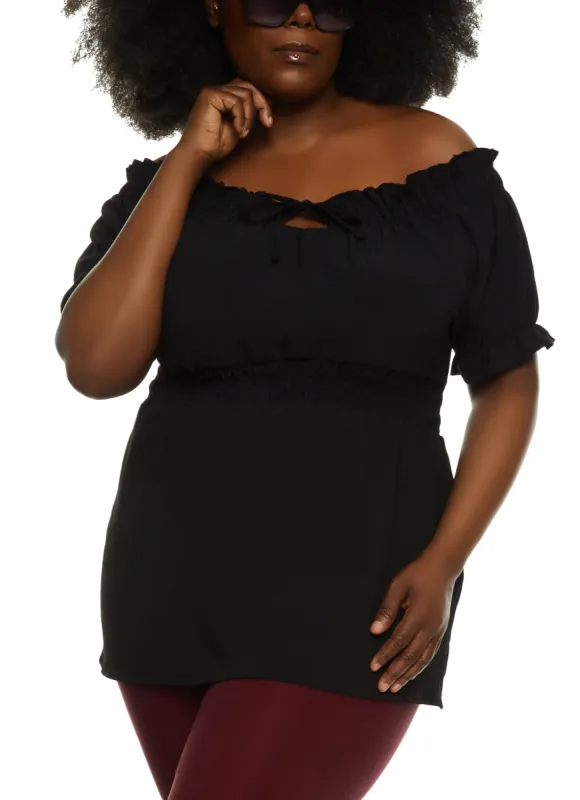 Plus Size Gauze Knit Off the Shoulder Blouse sold by Rainbow