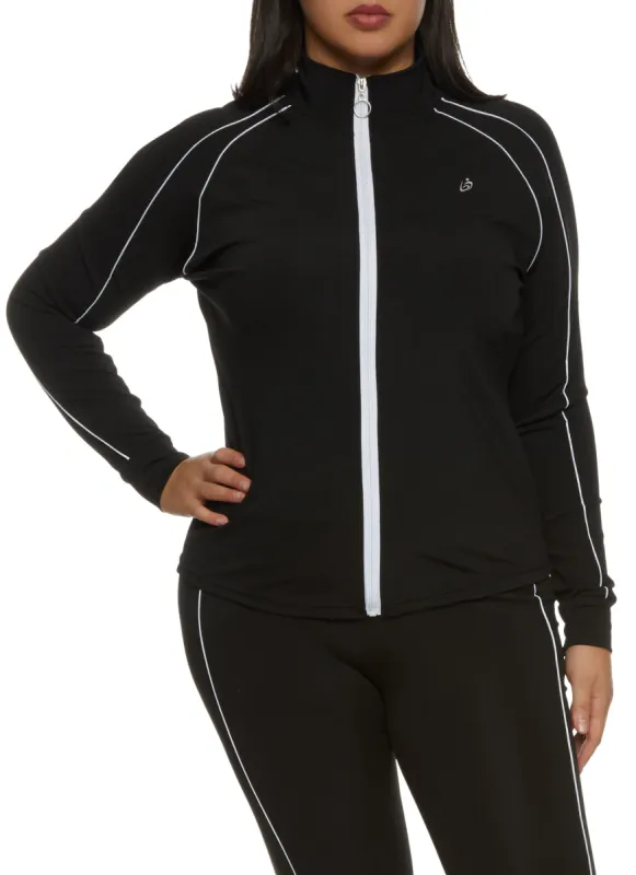 Plus Size Mock Neck Contrast Piping Track Jacket sold by Rainbow