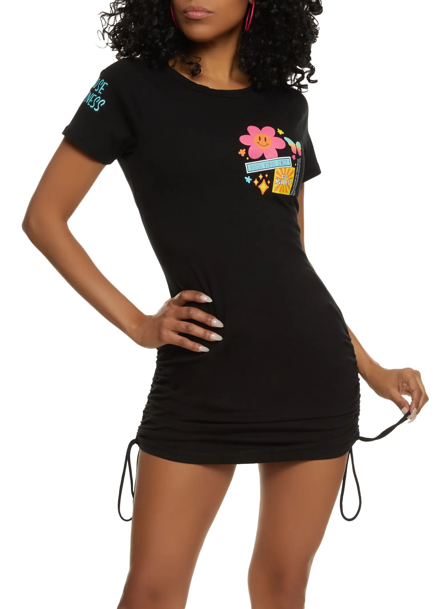 Choose Happiness Ruched Graphic T Shirt Dress sold by Rainbow