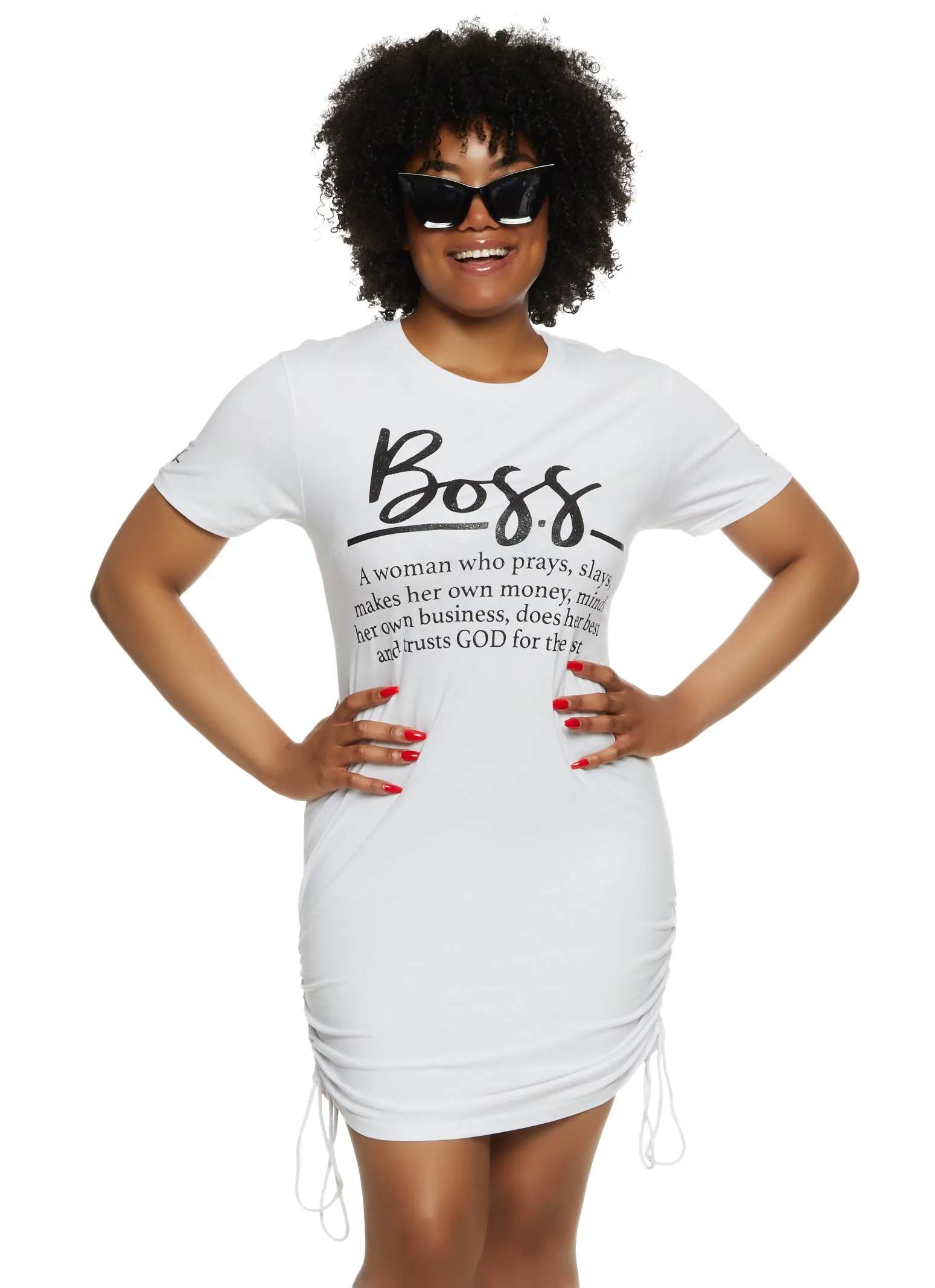 Plus Size Boss Ruched Graphic T Shirt Dress sold by Rainbow