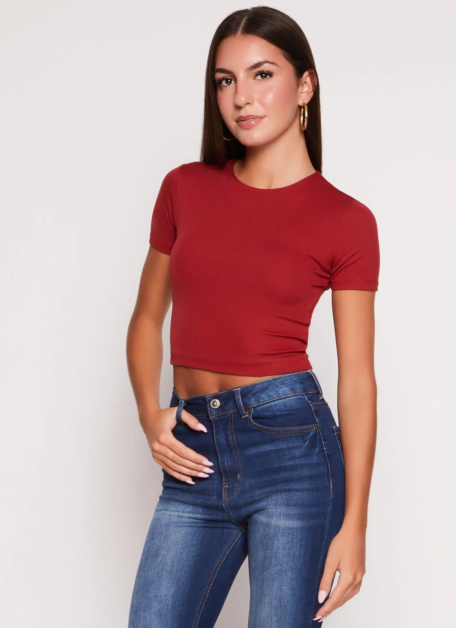 Crew Neck Basic Cropped Tee sold by Rainbow