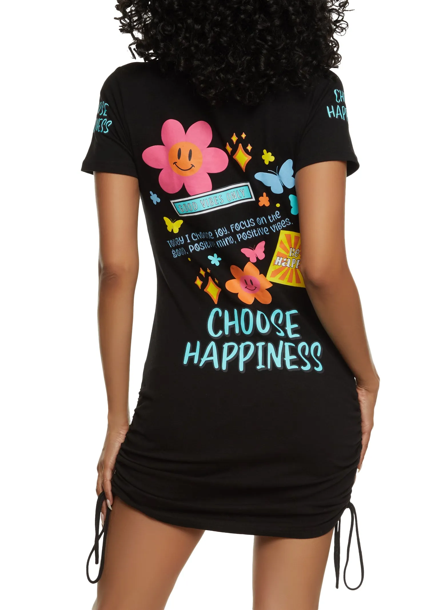 Choose Happiness Ruched Graphic T Shirt Dress sold by Rainbow product image thumbnail 3
