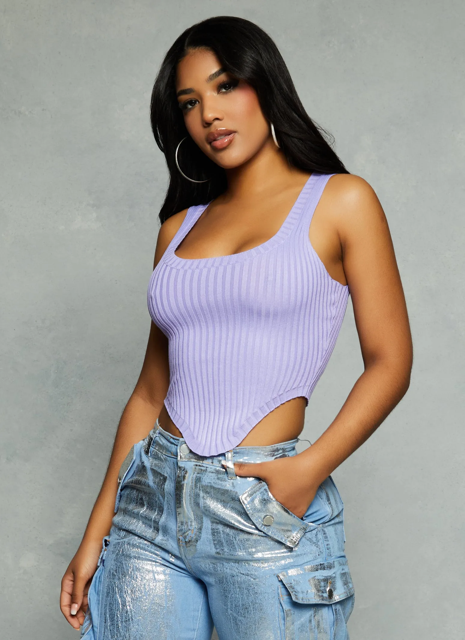 Ribbed Hanky Hem Cropped Tank Top sold by Rainbow
