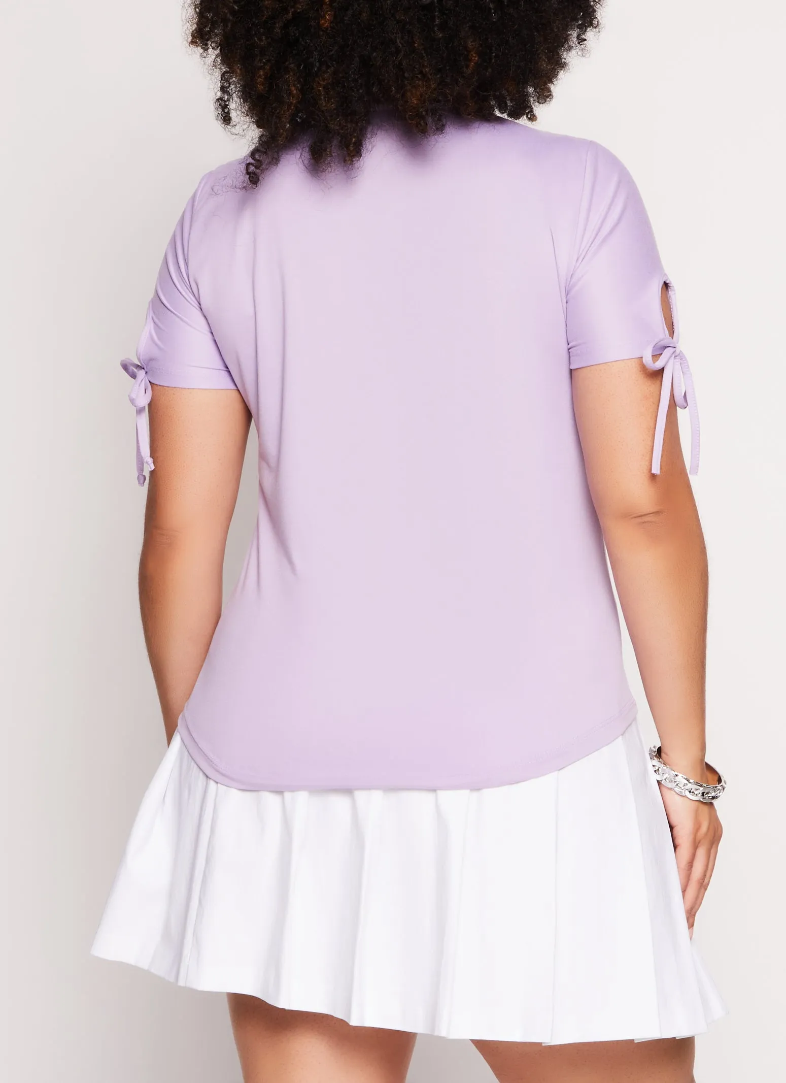 Plus Size Lace Up Notch Neck Tie Sleeve Tee sold by Rainbow product image thumbnail 3