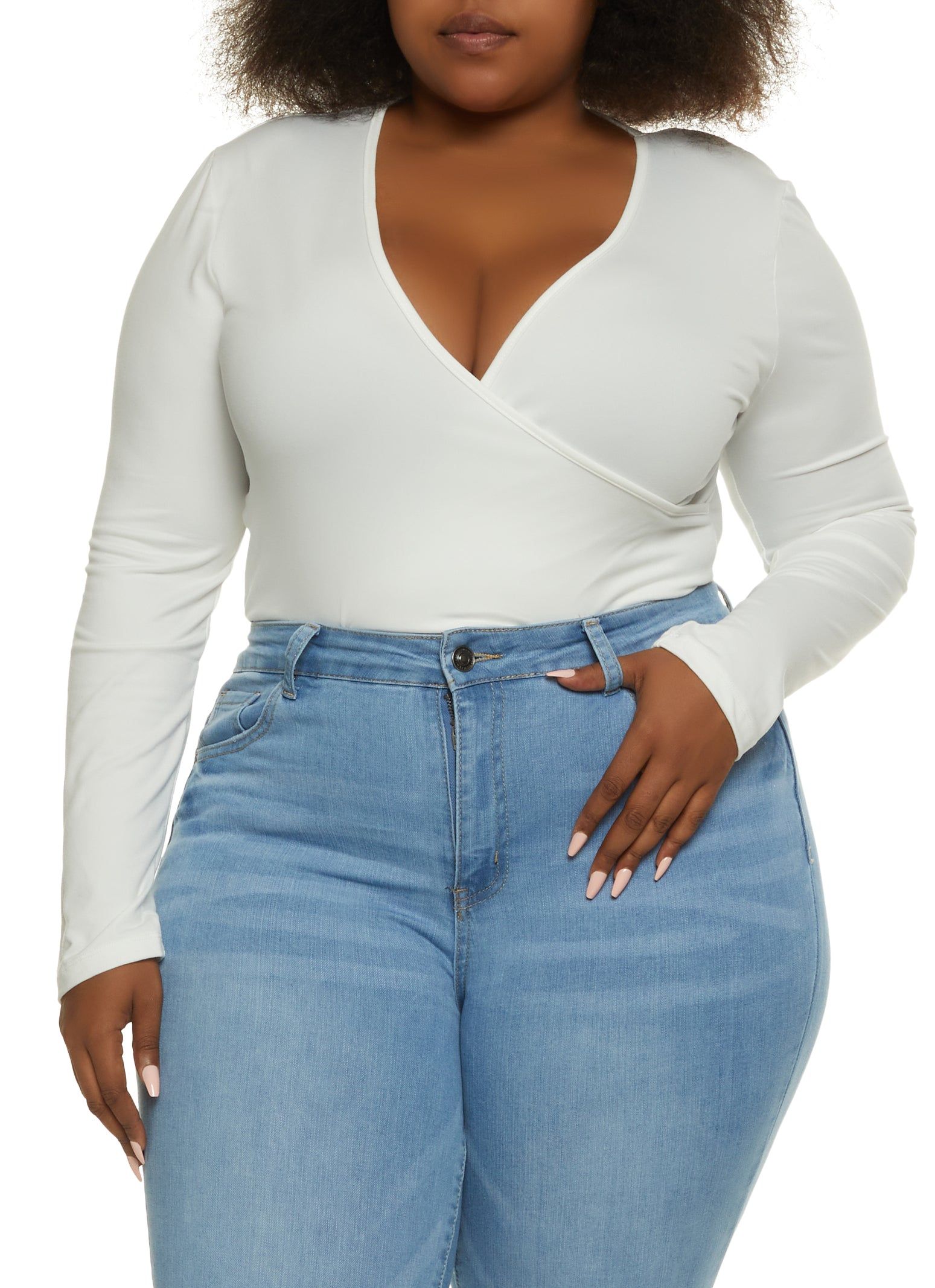 Plus Size Faux Wrap Basic Bodysuit sold by Rainbow product image thumbnail 2