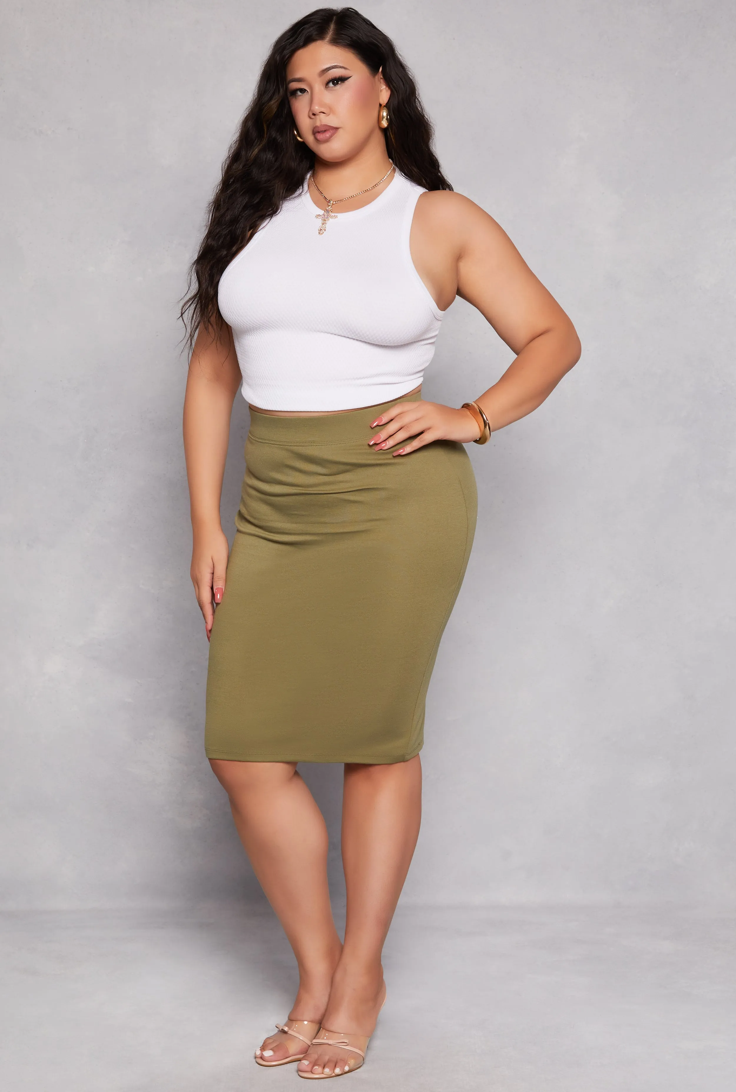 Plus Size Iris Ponte High Waist Midi Pencil Skirt sold by Rainbow