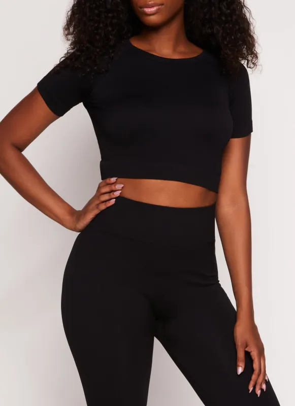 Seamless Ribbed Crew Neck Crop Top sold by Rainbow