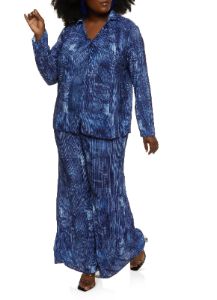 Plus Size Plisse Printed Button Front Shirt sold by Rainbow